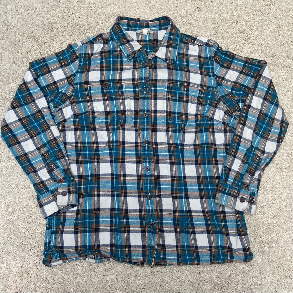 Duluth Trading Plaid Womens Button Up Long Sleeve Shirt Blue Size Medium Outdoor